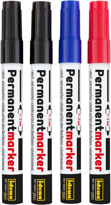 Produktbild Idena Permanentmarker 4er 1-3mm 3 Farben (Mehrfarbig, 3 mm, 4 x)