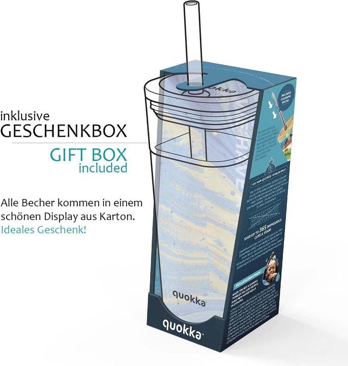Actual product image Quokka Cube glass 540 ml - drinking container with straw (0.54 l)