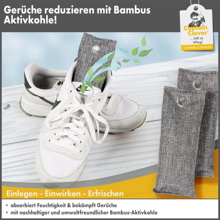 Image du produit Captain Clever Absorbeur d'odeurs pour chaussures avec charbon actif en bambou, lot de 2 (2 x)