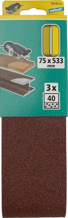 Actual product image wolfcraft wolfcraft 3 thread sanding belts corundum K60 75x533 (60)