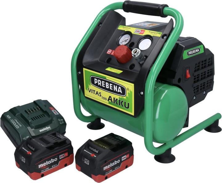 Produktbild Prebena VITAS 100-AKKU Kompressor 18 V 5 l 8 bar CAS Brushless + 2x Akku 8,0 Ah + Ladegerät (8 Bar, 5 l)