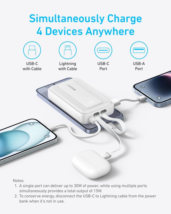 Produktbild Anker - Power Bank (10K, 30W, Built-In USB-C Lightning Cable) B2C - UN Black (10000 mAh, 30 W, 30 Wh)
