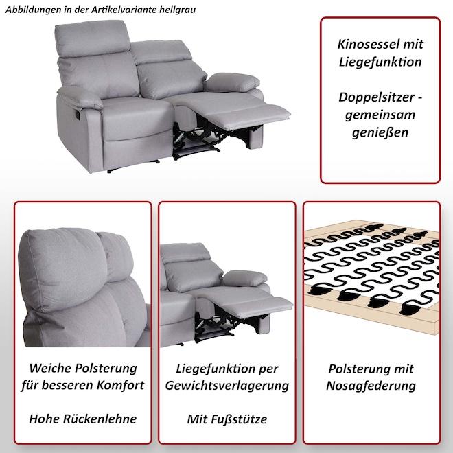 Produktbild Mendler 2er Kinosessel HWC-L93, Liegefunktion Stoff/Textil - dunkelgrau