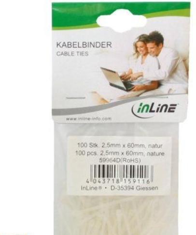 Produktbild InLine ® Kabelbinder, Länge 100 mm, Breite 2,5 mm, natur, 100 Stück (Kunststoffkabelbinder, 100 mm, 100 Stk.)