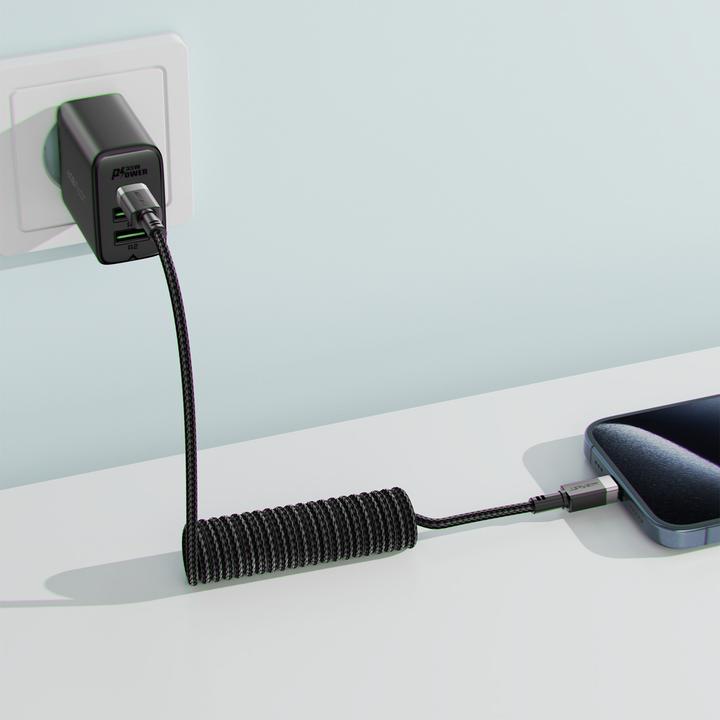Actual product image Acefast C14-04 USB-A - USB-C Cable Spring 480Mb/s 3A 1.2m - Black (1.20 m, USB 3.0)
