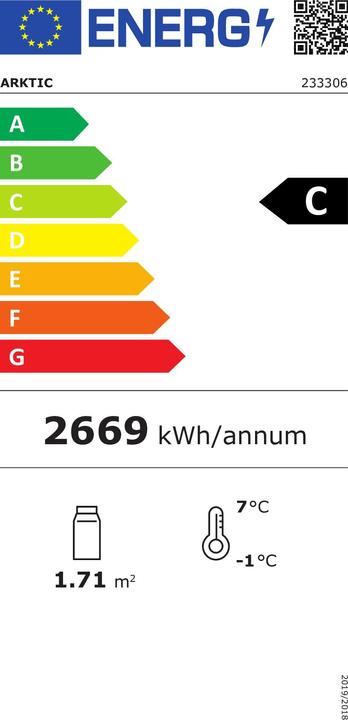 Energie-Label Hendi Kühlvitrine - 300L mit 3 geneigten Regalen (300 l)