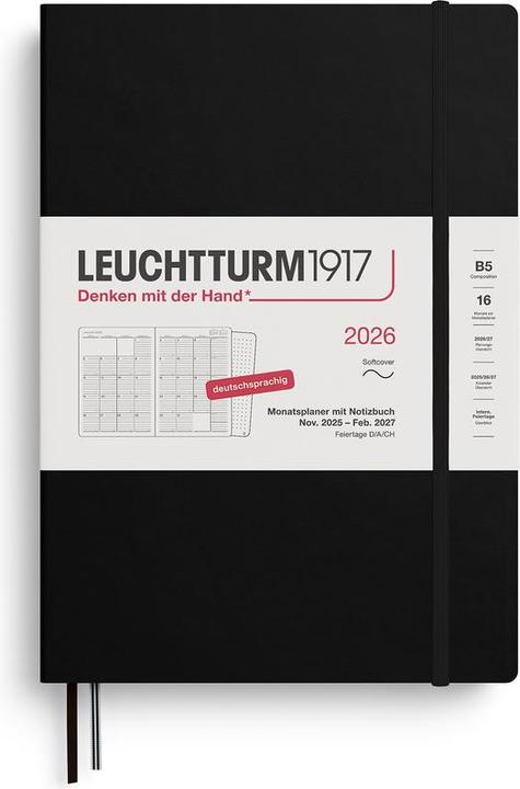 Monatsplaner & Notizbuch Composition 16 Monate B5 Schwarz 2026 (Deutsch)