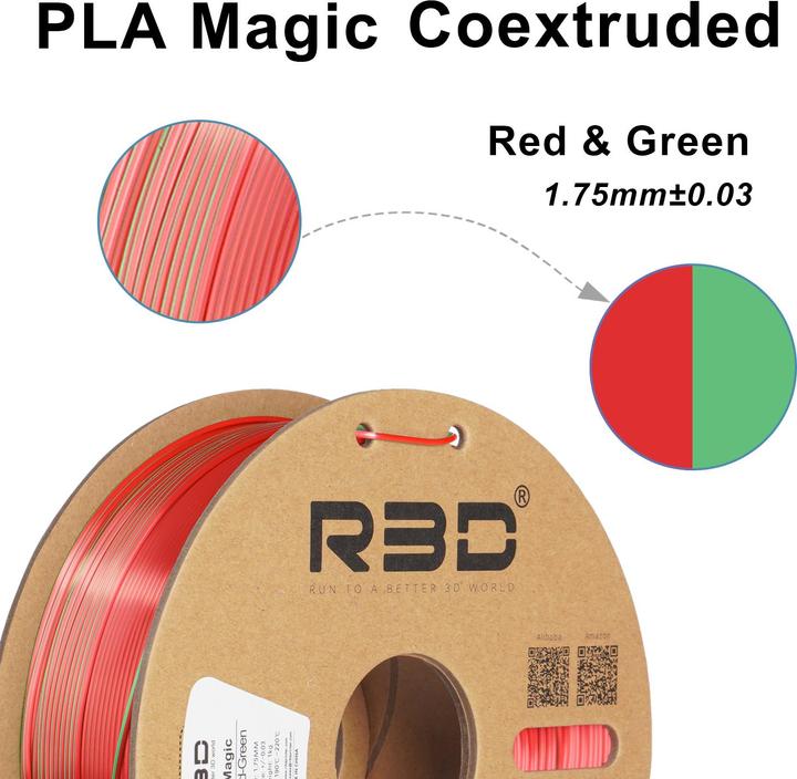 Image du produit R3D eSilk Magic-PLA Filament Rouge-Vert 1.75mm 1Kg (PLA, 1.75 mm, 1000 g, Vert, Rouge)