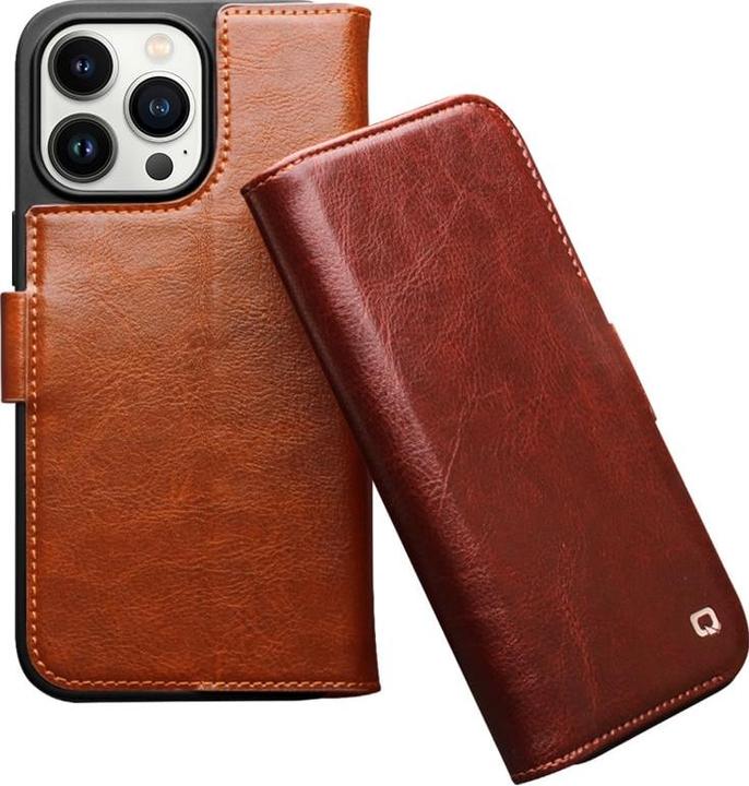Actual product image QiAlino Flip case with magnetic clasp Light brown (Apple iPhone 14 Pro Max)