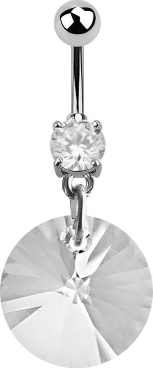 Star Piercing Banane silber mit Anhänger Swarovski Kristall rund gross (ohne Messing, Chirurgenstahl 316L)