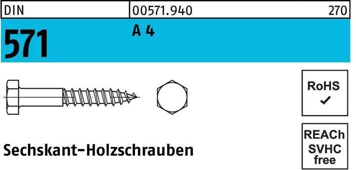 Zeskant houtschroef DIN 571 5 x 60 A 4 (200 Schroeven per stuk)