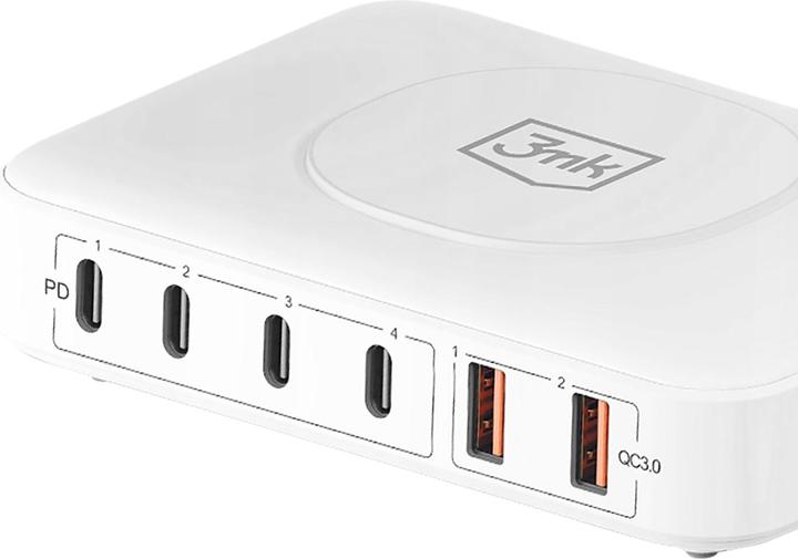 Produktbild 3MK Hyper Charger PowerMax 100W 4xUSB-C + 2xUSB-A stacja ładująca z ład. indukcyjną QC+PD (100 W)