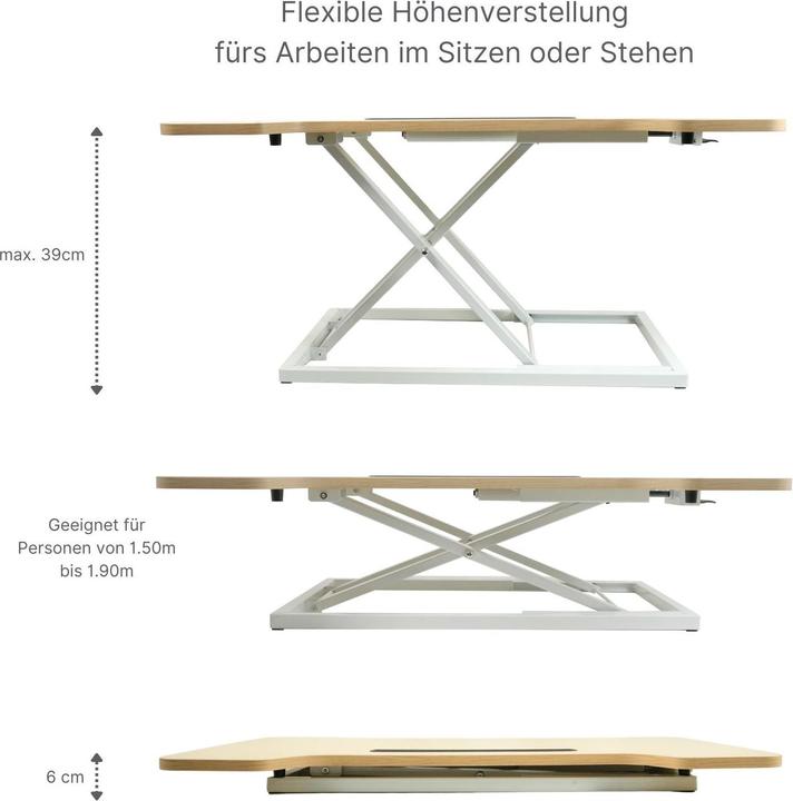 Produktbild Hermex Notebook Schreibtisch pneumatischer Aufsatz Hubtisch Office Desk Bürotisch Arbeitstisch (80 x 50 x 39 cm)