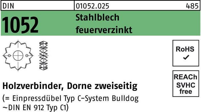 Produktbild Reyher Holzverbinder DIN 1052 zweiseitig 75 M 16-M 24 Stahlblech feuerverzinkt feuerverzinkt (Rundholzverbinder, 100 Stk.)
