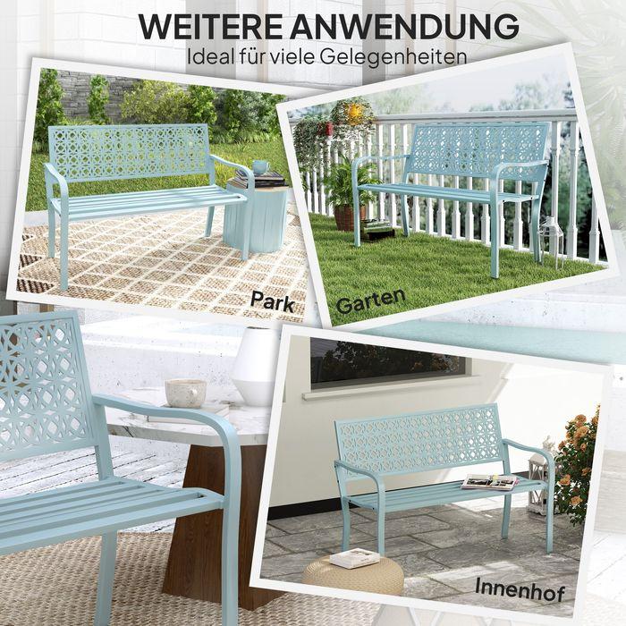Produktbild Swisshandel24 2-Sitzer Gartenbank, wetterfest, mit Rücken- & Armlehnen, bis 240kg, 127x63x85cm, Blau