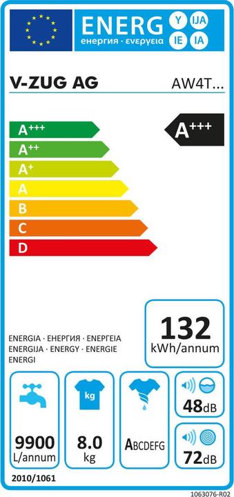 Energie-Label V-Zug AdoraWaschen V4000 (8 kg, Links)