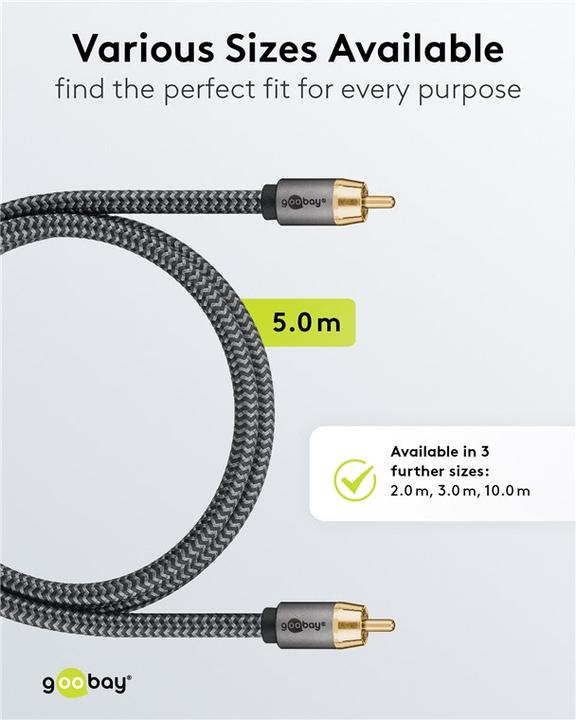 Image du produit Goobay Câble RCA mono, 5 m, Sharkskin Grey (5 m, RCA)