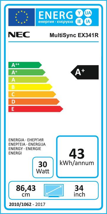 Label énergétique NEC MultiSync EX341R (3440 x 1440 pixels, 34")