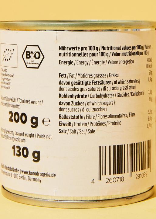 Nährwerte und Zutaten KoRo Bio Sojabohnen Edamame mit Salz (1560 g)