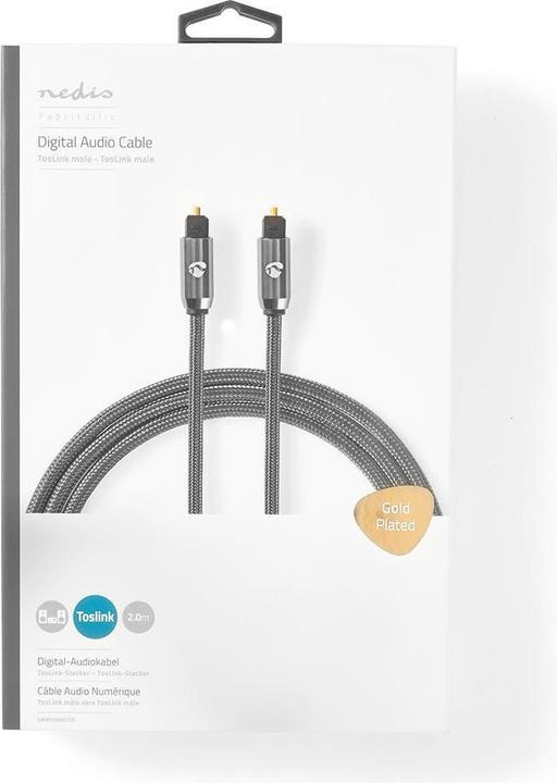 Produktbild Nedis Optisches Audiokabel | Toslink Stecker | Toslink Stecker | 2.00 m | rund | Baumwolle | Gun Met (2 m, TOSLINK)