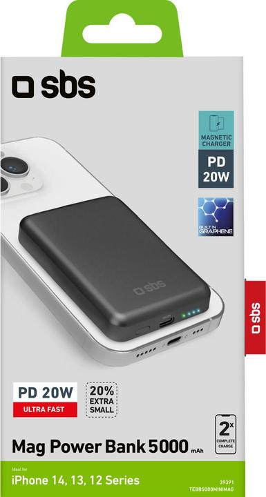Produktbild SBS Magnetische Powerbank 5000 mAh kabellos mit Graphen (5000 mAh, 20 W)