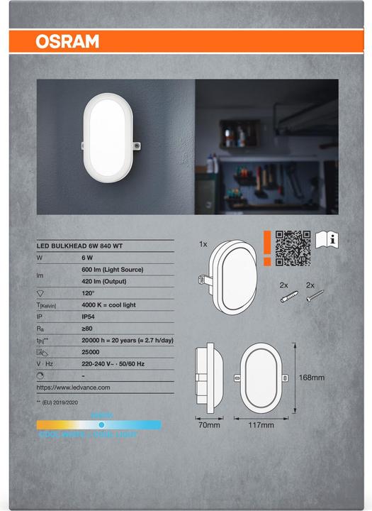 Image du produit Osram LED BULKHEAD 6W 4000K White (420 lm)
