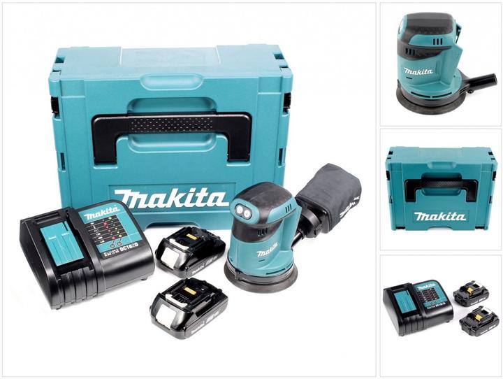 Makita DBO 180 SAJ Battery random orbital sander 18 V 125 mm + 2x battery 2.0 Ah + charger + Makpac (Eccentric grinder)