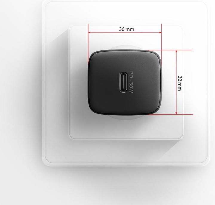 Actual product image Axagon ACU-PD30, Sil charger for wall 30W, 1x USB-C port, PD3.0/PPS/QC4+/SFC/AFC/Apple, black (30 W)