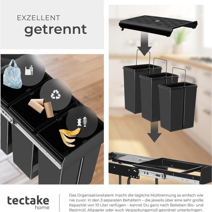 Image du produit tectake Abfallsammler Ashlyn, 3-fach Trennung, 30L, Teleskopschienen (30 l)