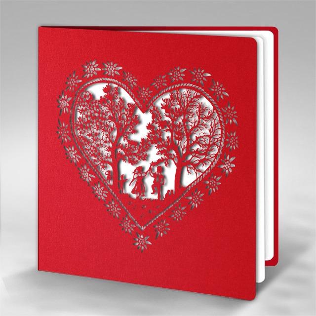Actual product image Hervorragend Scherenschnitt Karte Herz Hochzeit rot weiss (1 pcs.)