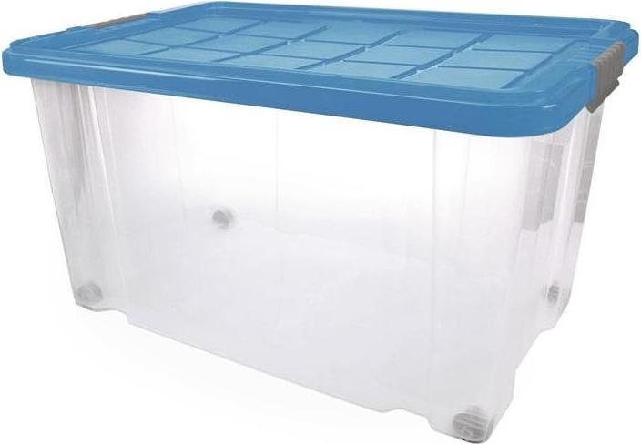 Produktbild Maier Kunststoffbehälter eckig 55 l PP transparent L600xB400xH300mm mit Deckel und Rollen