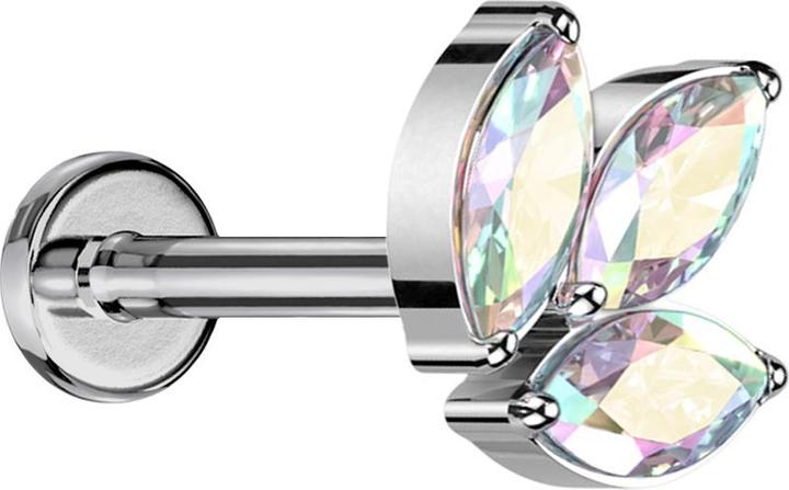 Star Piercing Micro Labret Innengewinde silber drei Ovalen Kristalle multicolor (ohne Messing, Titan G23)