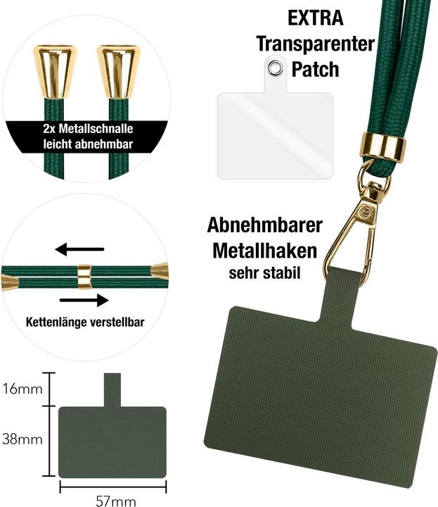 Actual product image Nalia Handyband + Pad für Hülle zum Umhängen, Karabinerhaken Anhänger aus Metall (gold)