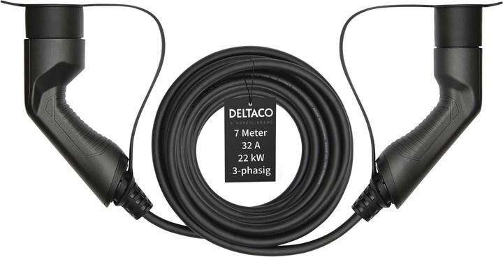 Deltaco Electric car charging cable Type 2 - Type 2, 3-phase, 32A, 22 kW, 7 m, black (Typ 2, 22 kW, 32 A, 7 m)