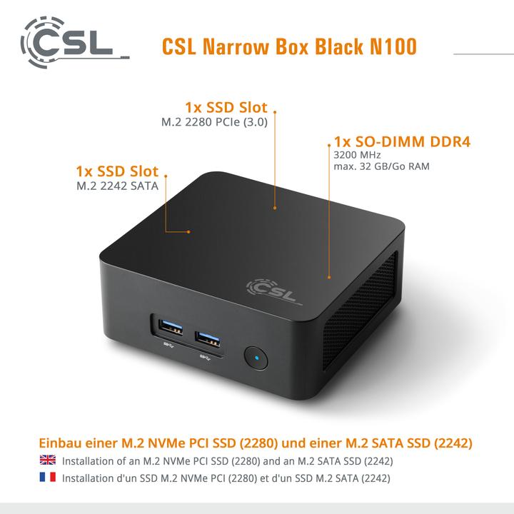 Produktbild CSL Narrow Box Black (Intel N100, 32 GB, 1000 GB, Intel UHD Graphics)