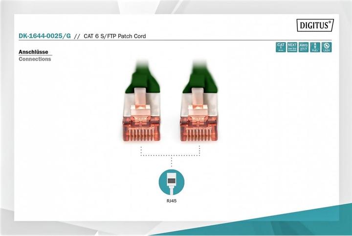 Produktbild Digitus CAT6 S-FTP Patchk.,0,25m, Grün (S/FTP, CAT6, 0.25 m)
