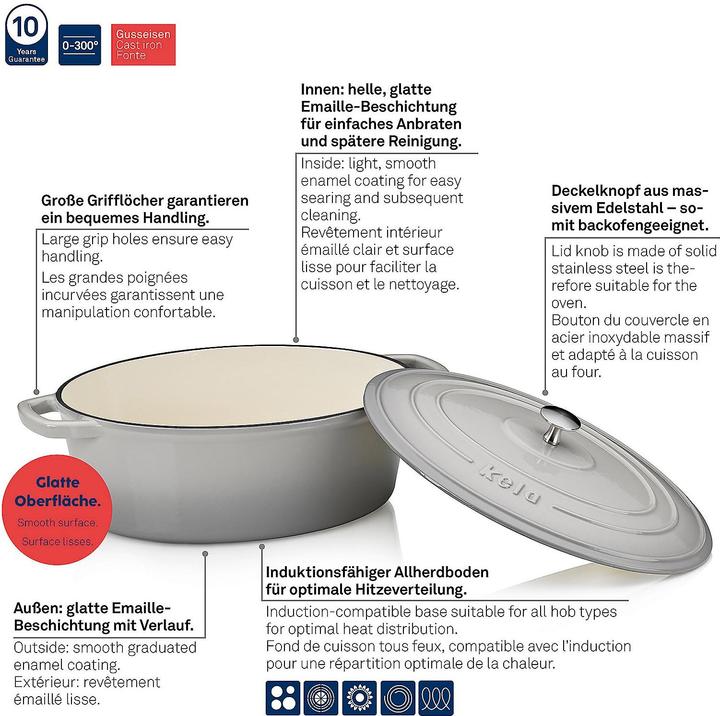 Produktbild Kela Bräter Calido 6l oval grau (Kochtopf, Gusseisen)