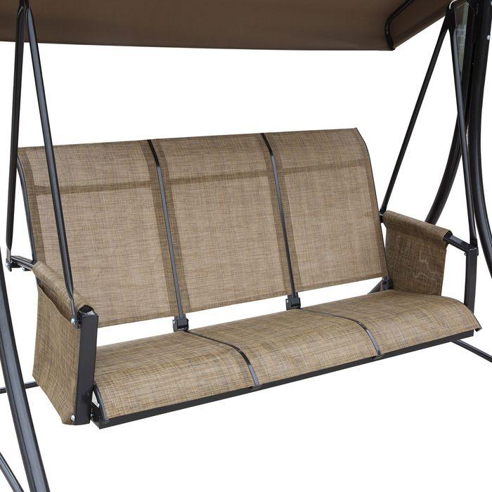 Produktbild Swisshandel24 Hollywoodschaukel, 3-Sitzer, verstellbares Sonnendach, bis 300kg, 196x128x172 cm, Braun