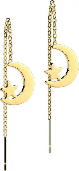Star Piercing Ohrstecker vergoldet freifallende Mond und Stern (ohne Messing, Chirurgenstahl 316L)