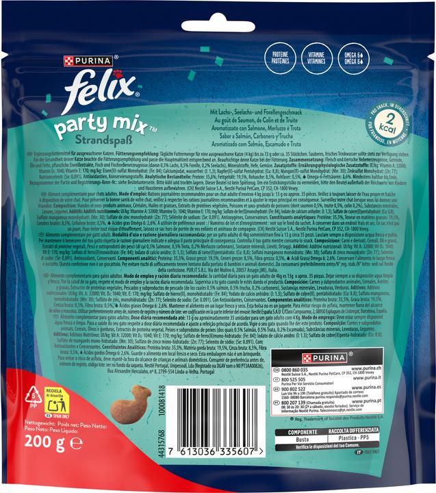 Nährwerte und Zutaten Purina ONE Felix Party Mix (Adult, 5 Stk., 1290 g)