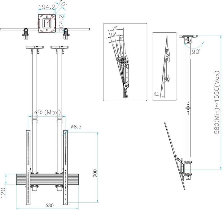 Produktbild Multibrackets Deckenhalter, 40"-100", schwarz, neigbar 15°