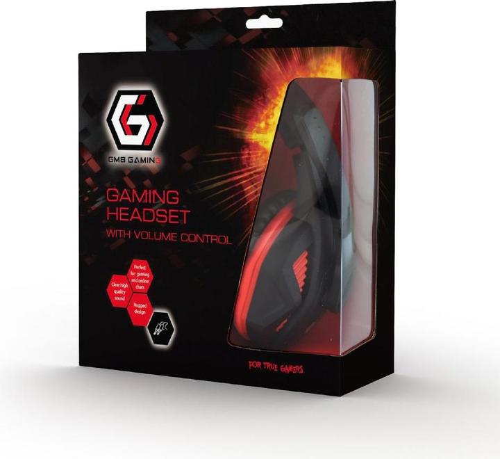 Actual product image Gembird GHS-03 Gaming headset with volume control, matte black/red (Cable)