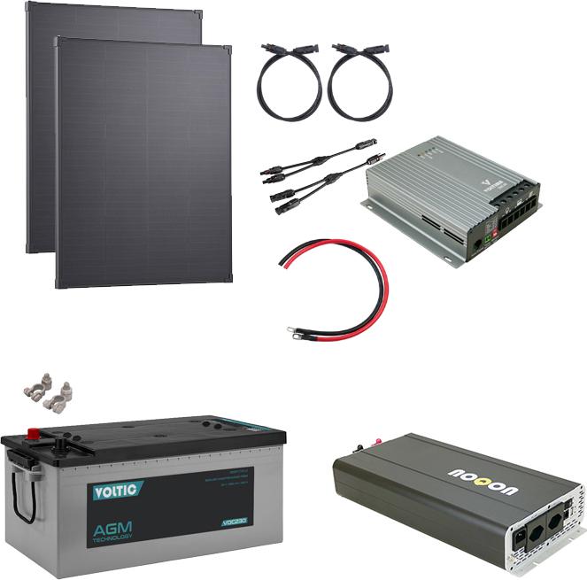 Produktbild Noqon Solaranlage Set 400W mit Batterie 230Ah und 2500W-Wechselrichter inkl. NVS/USV & Ladegerät (400 W)