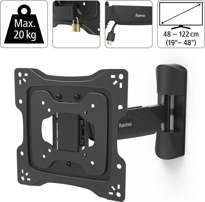 Actual product image Hama TV wall mount, swivel, tilt, anti-theft, 122 cm (48"), 20 kg (Wall, 48", 20 kg)