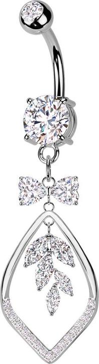 Star Piercing Banane silber mit zwei Kugeln Kristall silber Anhänger Band und Rebe Kristalle silber (Messing, Chirurgenstahl 316L)