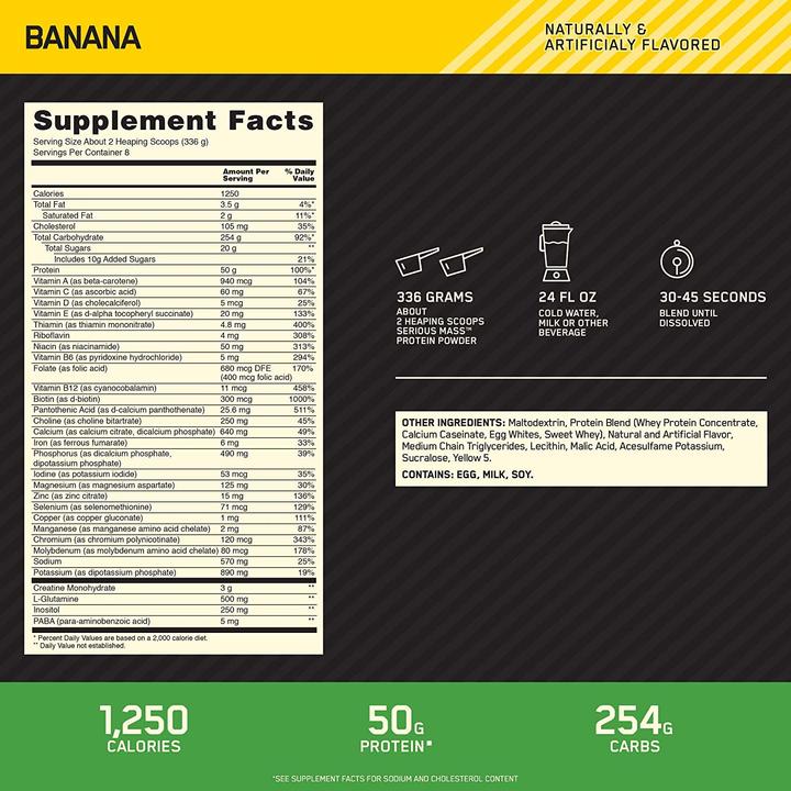 Produktbild Optimum Nutrition Serious Mass (Banane, 1 Stk., 2722 g)