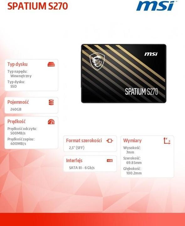 Actual product image MSI SPATIUM S270 SATA 2.5 240GB (240 GB, 2.5")