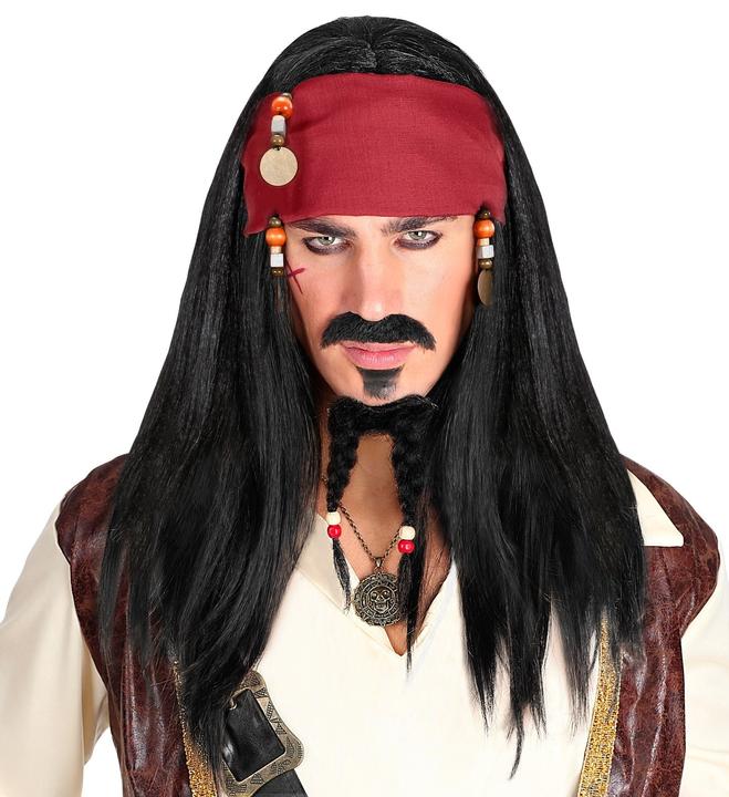 Produktbild Widmann Piraten Perücke Schwarz mit Perlen und Bandana
