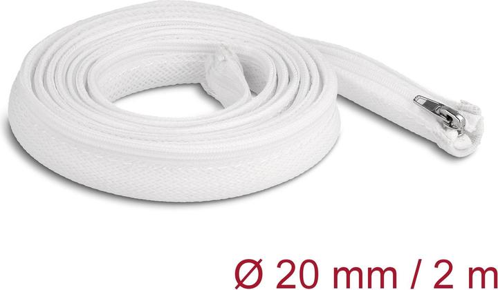 Produktbild Delock Geflechtschlauch mit Reissverschluss hitzebeständig 2 m x 20 mm weiss (Kabelschlauch, 200 cm)