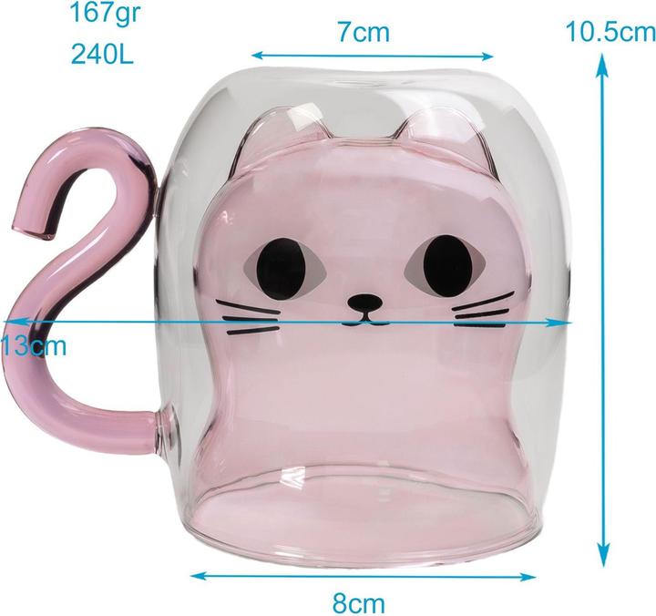 Produktbild Intirilife Doppelwandiges Thermo Glas Set Design Katze (0.20 l, 6 x)